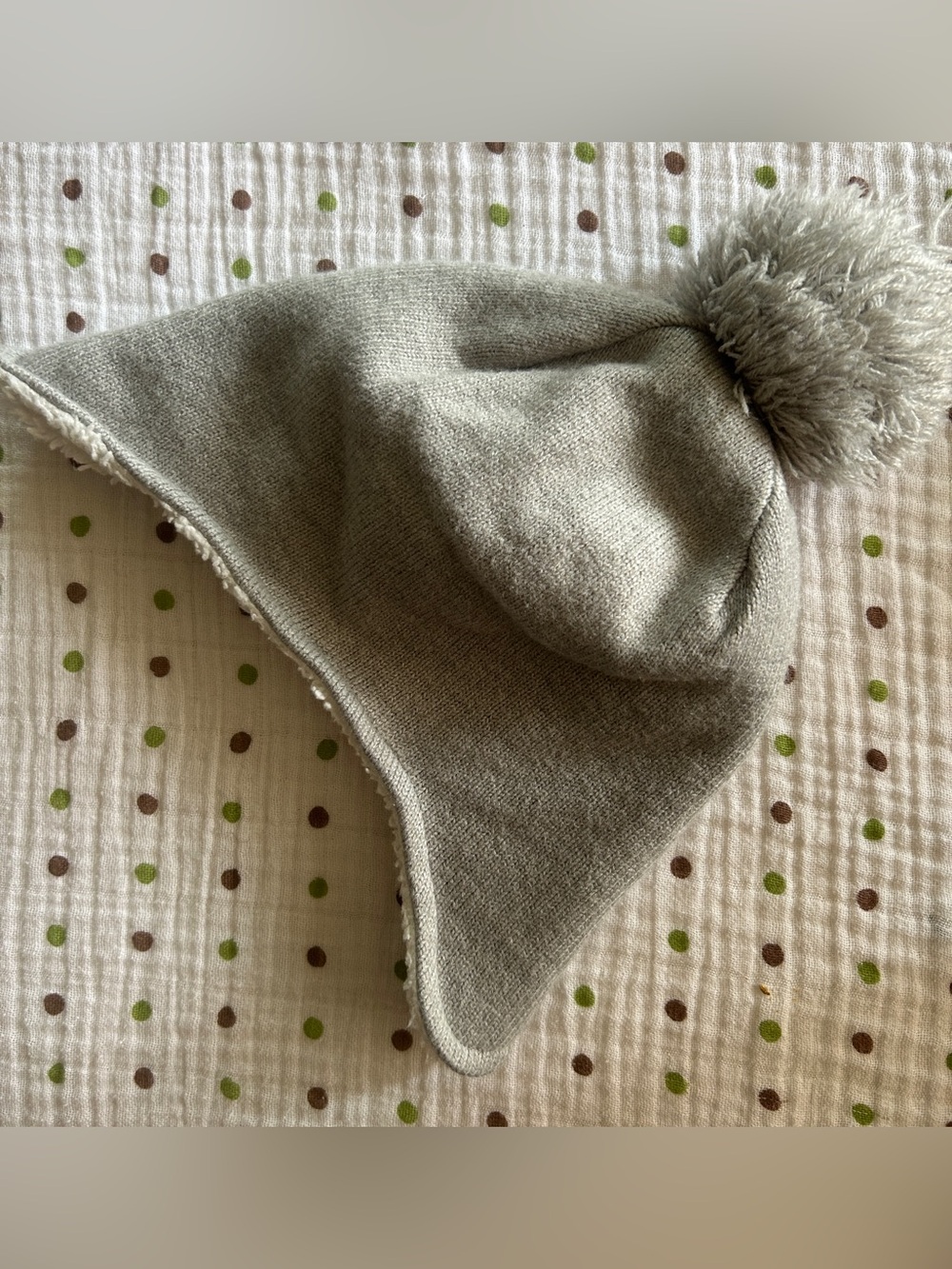 Primary Light Gray Earflap Pom-Pom Kids Hat